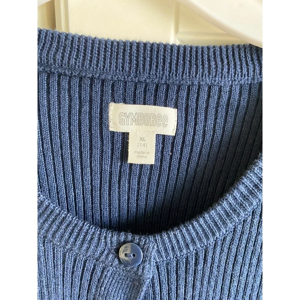 Gymboree Sweater Girls 14 Blue Ribbed Cotton Cardigan Uniform‎ New